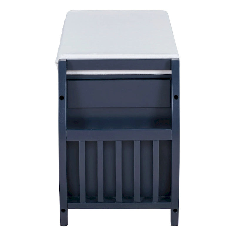 Banc de rangement incurvé – Siège rembourré à couvercle relevable avec étagères ouvertes