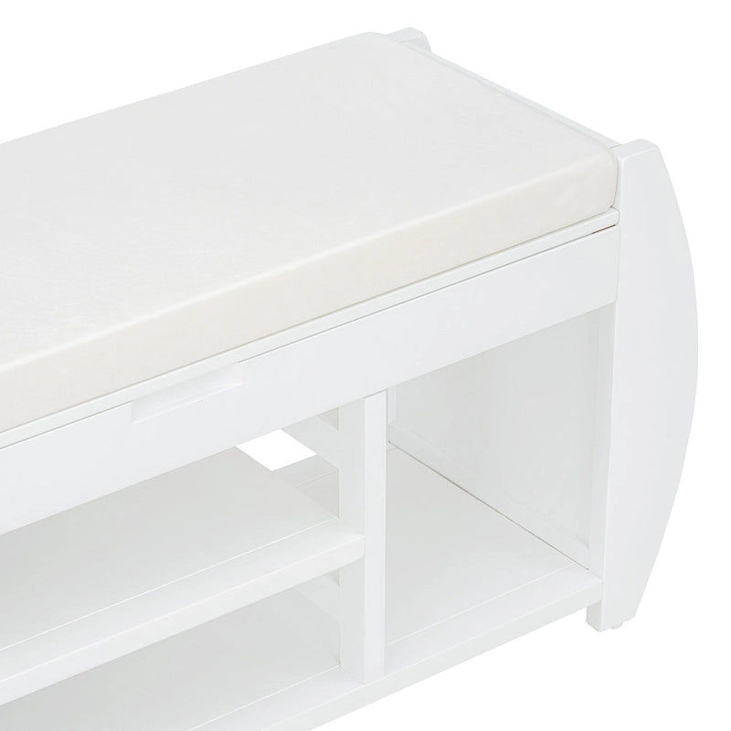 Banc de rangement incurvé – Siège rembourré à couvercle relevable avec étagères ouvertes