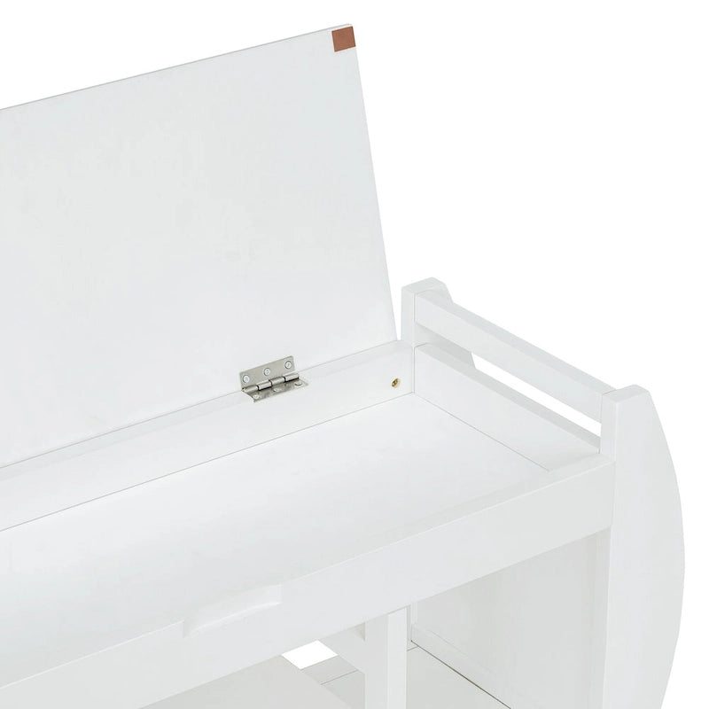 Banc de rangement incurvé – Siège rembourré à couvercle relevable avec étagères ouvertes