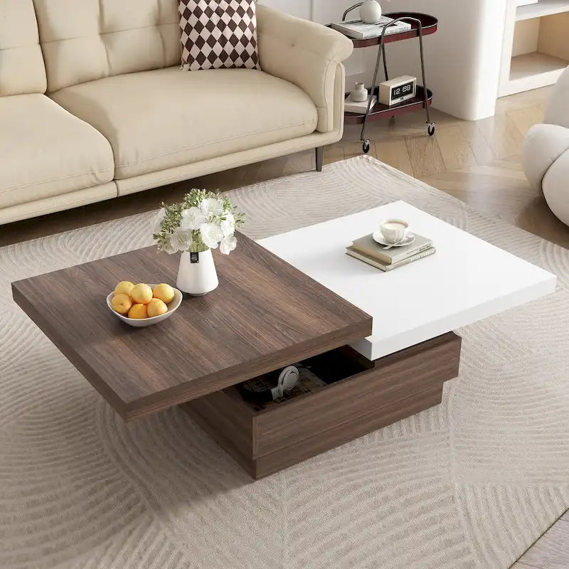 Table basse carrée avec plateau pivotant