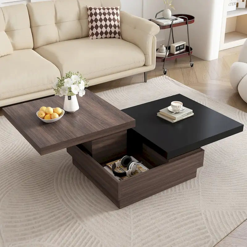 Table basse carrée avec plateau pivotant
