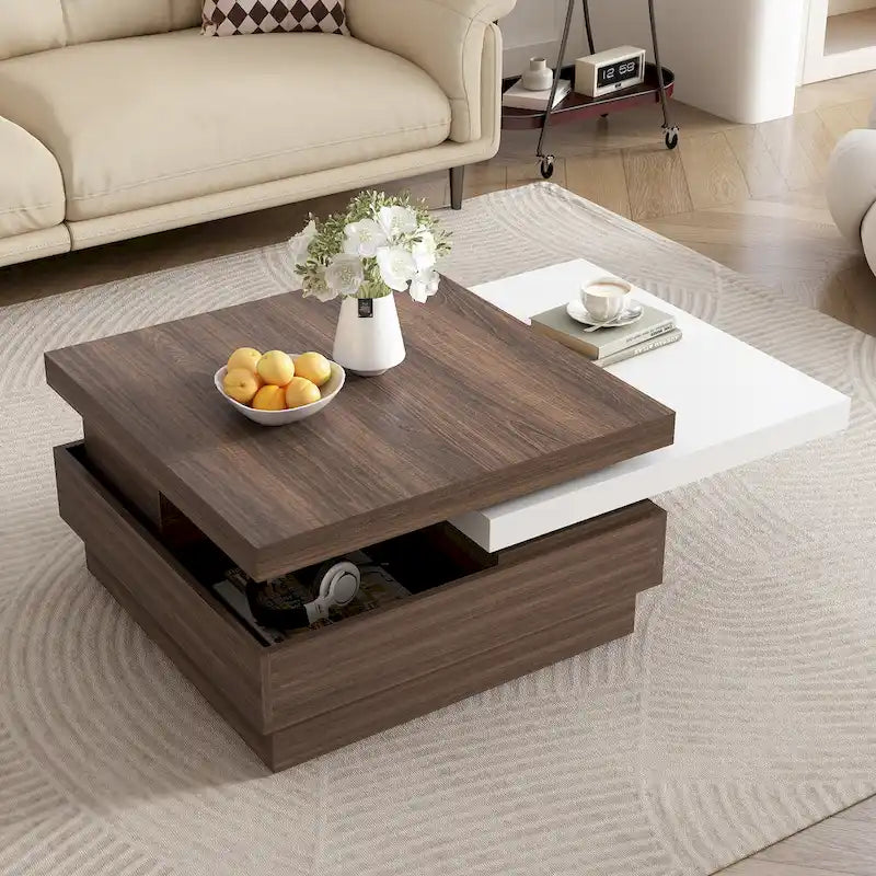 Table basse carrée avec plateau pivotant