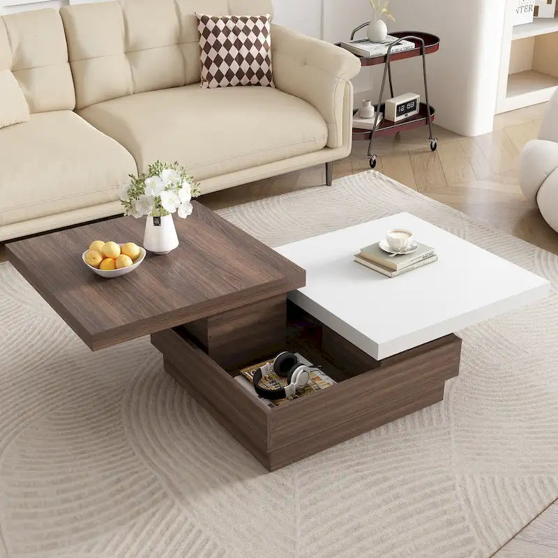 Table basse carrée avec plateau pivotant