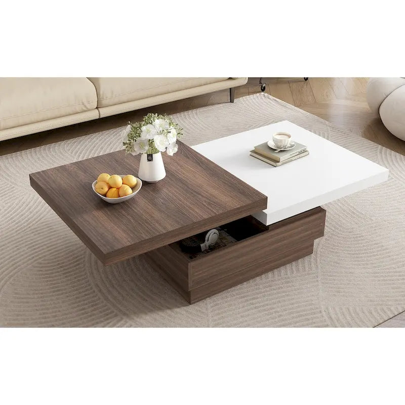 Table basse carrée avec plateau pivotant