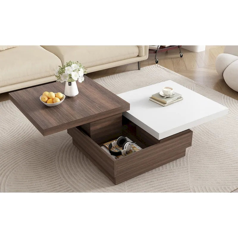 Table basse carrée avec plateau pivotant