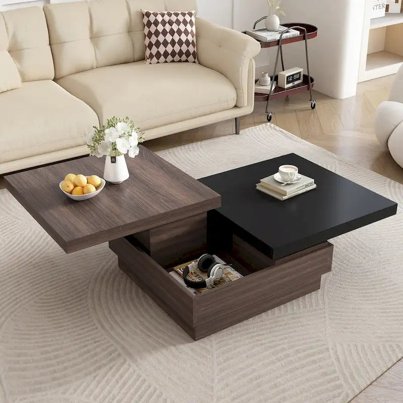 Table basse carrée avec plateau pivotant