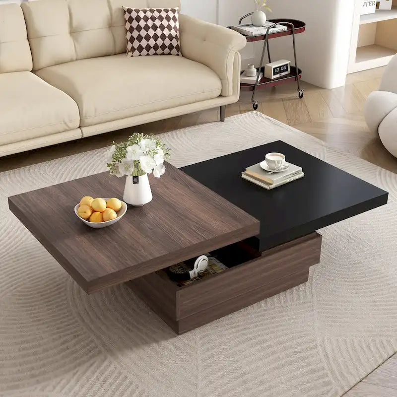 Table basse carrée avec plateau pivotant