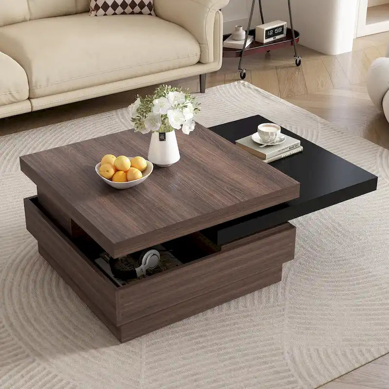 Table basse carrée avec plateau pivotant