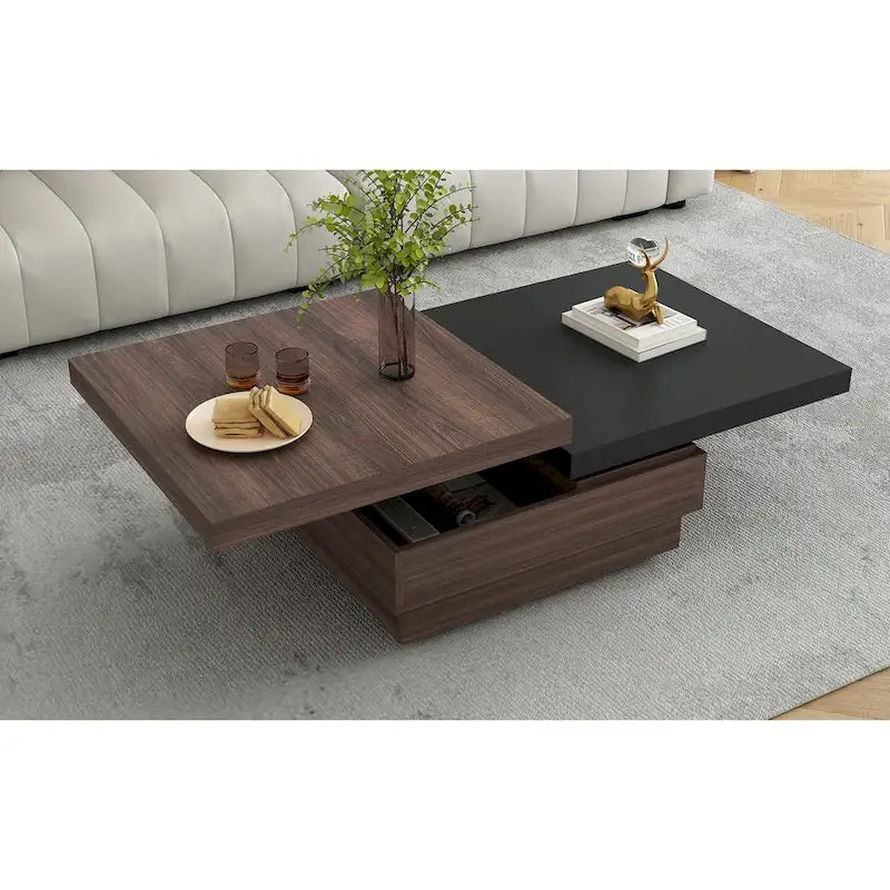 Table basse carrée avec plateau pivotant