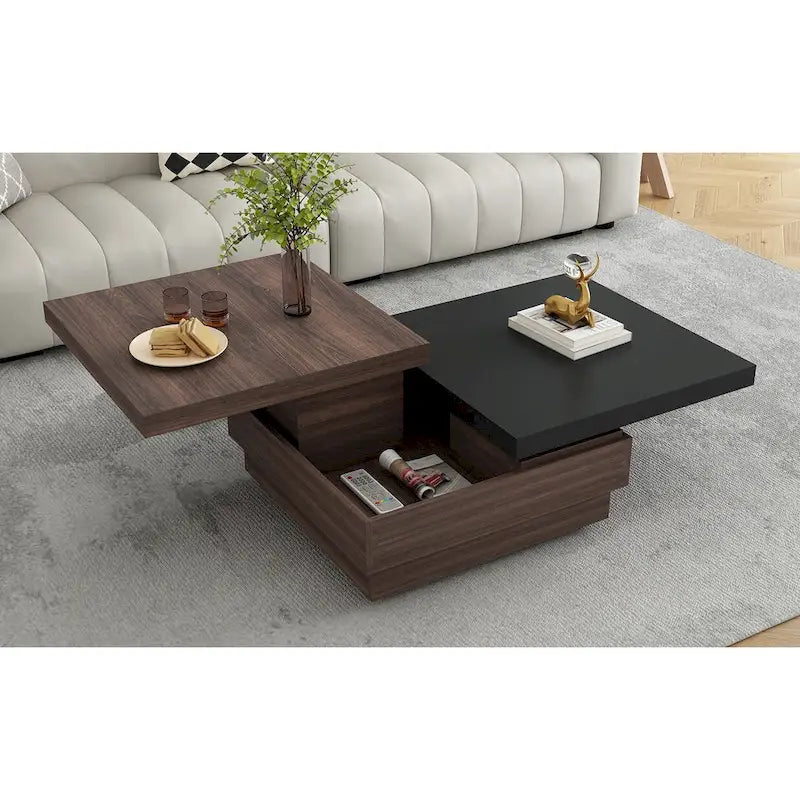 Table basse carrée avec plateau pivotant