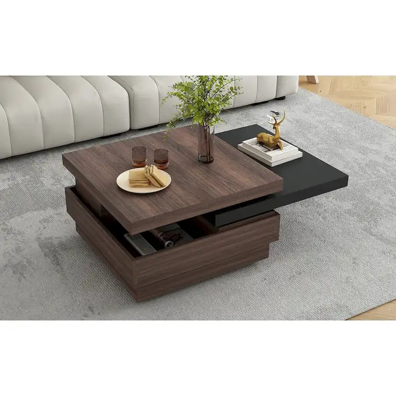 Table basse carrée avec plateau pivotant
