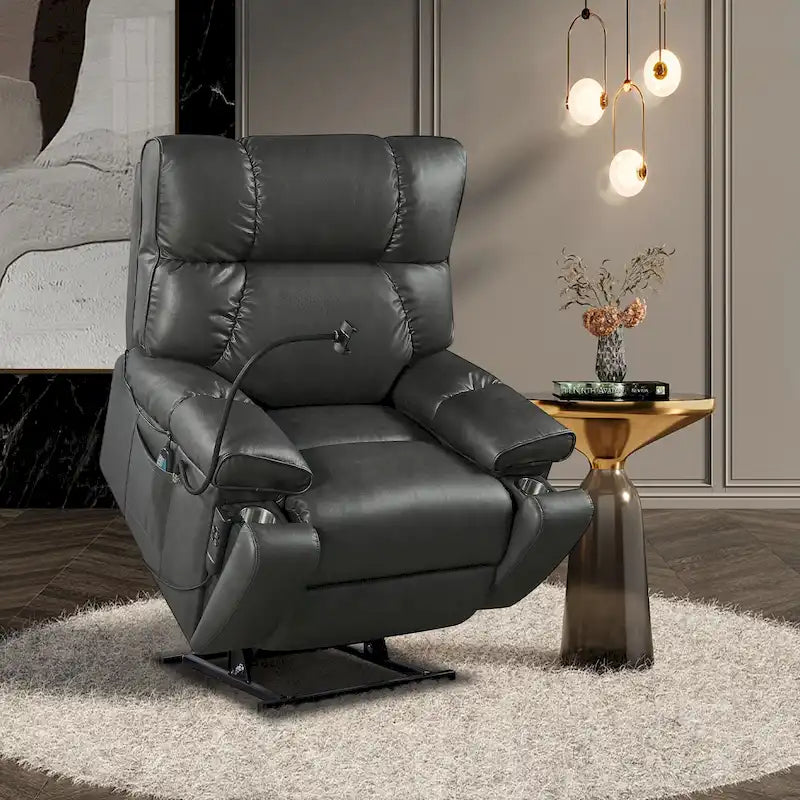 Fauteuil inclinable releveur – Deux moteurs, massage, chaleur, USB et support de téléphone, 136 kg