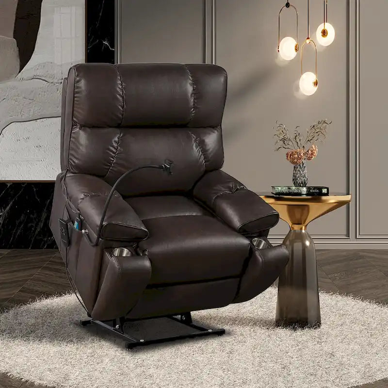 Fauteuil inclinable releveur – Deux moteurs, massage, chaleur, USB et support de téléphone, 136 kg