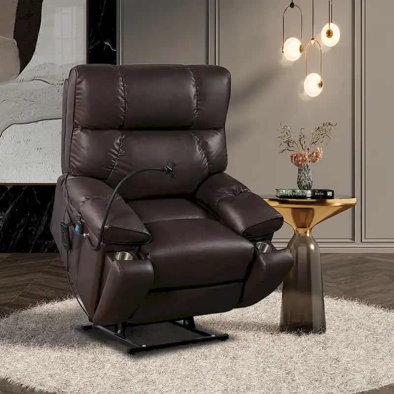 Fauteuil inclinable releveur – Deux moteurs, massage, chaleur, USB et support de téléphone, 136 kg