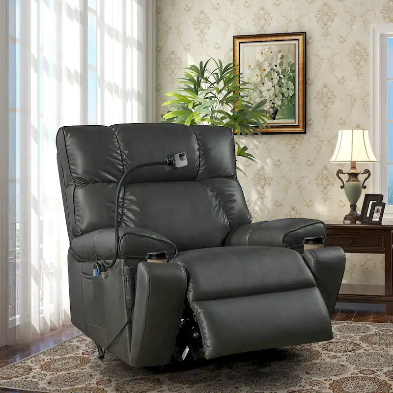 Fauteuil inclinable releveur – Deux moteurs, massage, chaleur, USB et support de téléphone, 136 kg