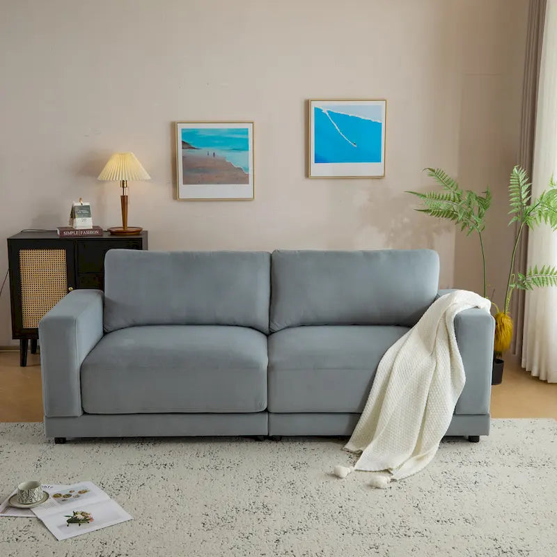 Causeuse contemporaine à bras carrés – Rembourrage en polyester de 81 po avec coussins en mousse haute densité