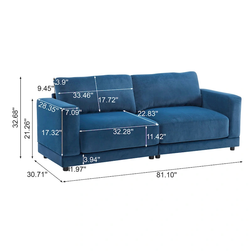 Causeuse contemporaine à bras carrés – Rembourrage en polyester de 81 po avec coussins en mousse haute densité