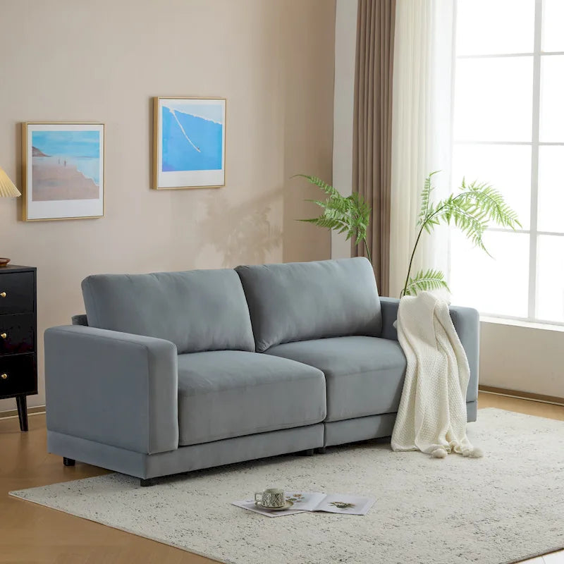 Causeuse contemporaine à bras carrés – Rembourrage en polyester de 81 po avec coussins en mousse haute densité