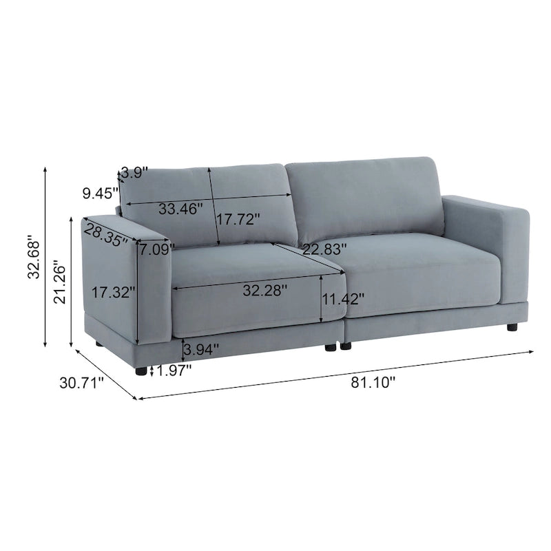 Causeuse contemporaine à bras carrés – Rembourrage en polyester de 81 po avec coussins en mousse haute densité