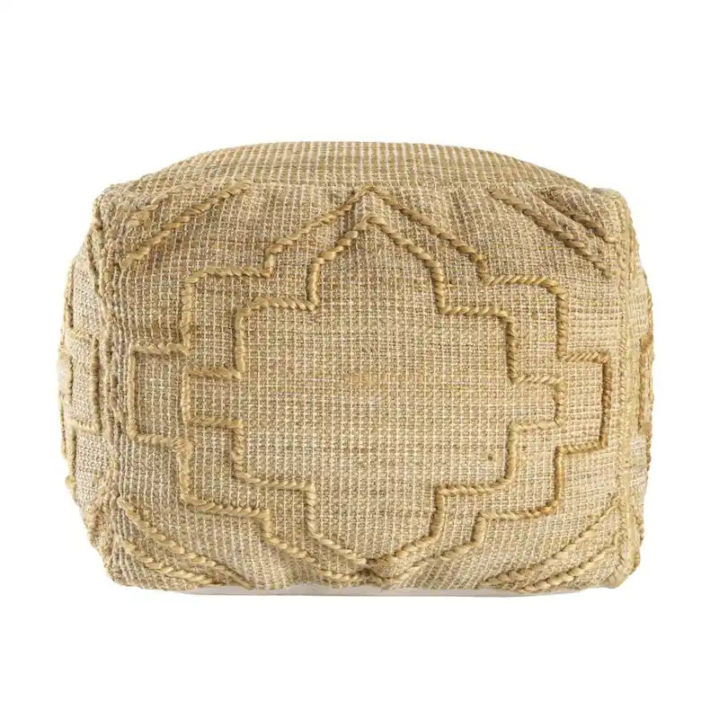 Pouf ottoman carré bohème fait main en jute – Motif quadrilobe 18", naturel