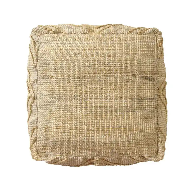 Pouf ottoman carré bohème fait main en jute – Motif quadrilobe 18", naturel
