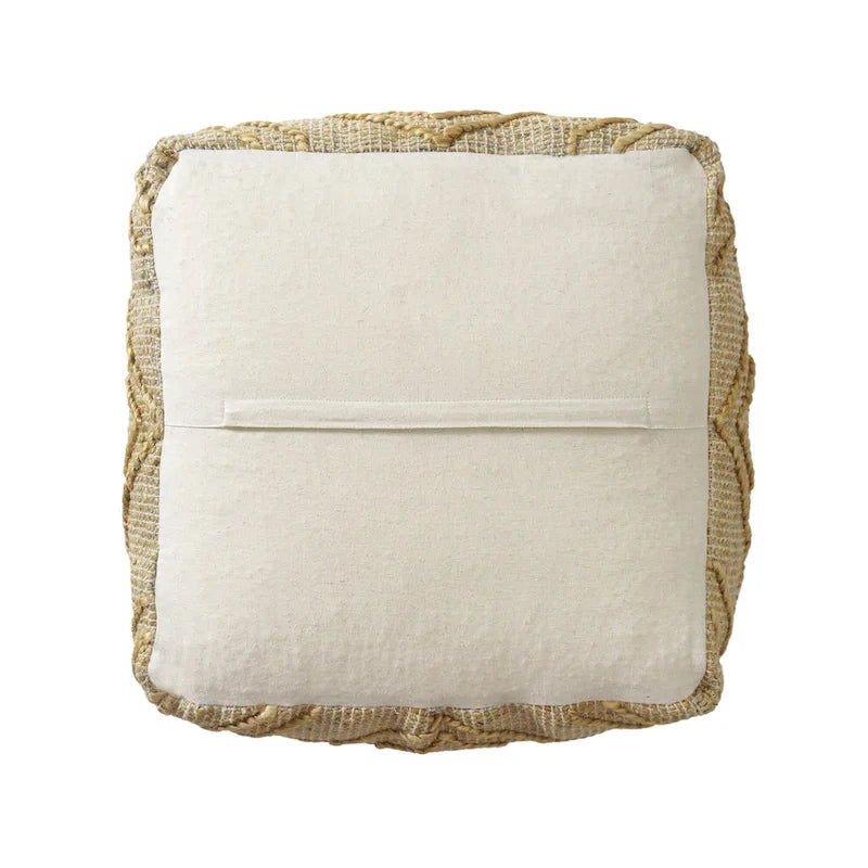 Pouf ottoman carré bohème fait main en jute – Motif quadrilobe 18", naturel
