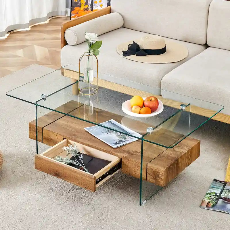 Table basse en verre à double plateau