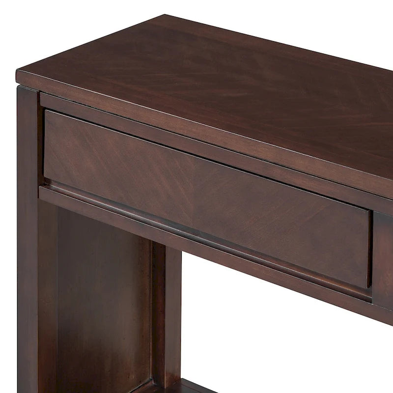 Table console Chevron rustique – 55 po, 2 tiroirs et étagère ouverte, 4 finis