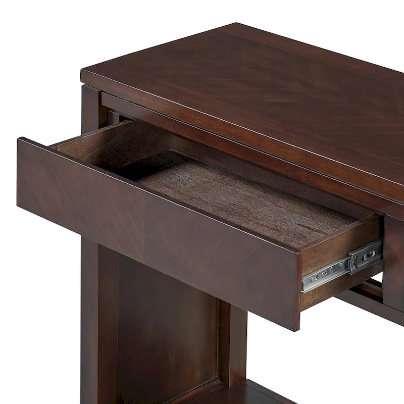 Table console Chevron rustique – 55 po, 2 tiroirs et étagère ouverte, 4 finis