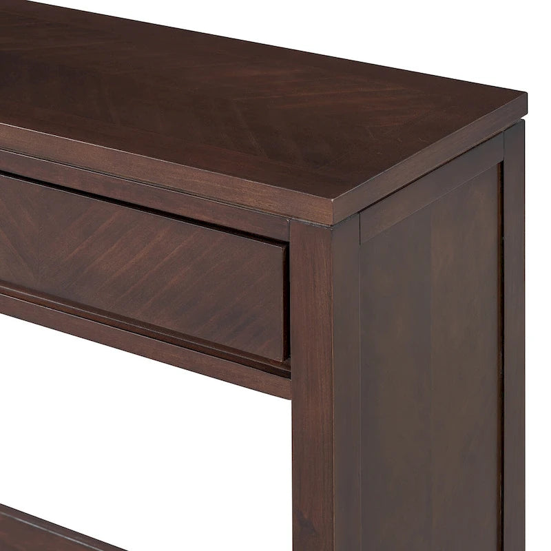 Table console Chevron rustique – 55 po, 2 tiroirs et étagère ouverte, 4 finis