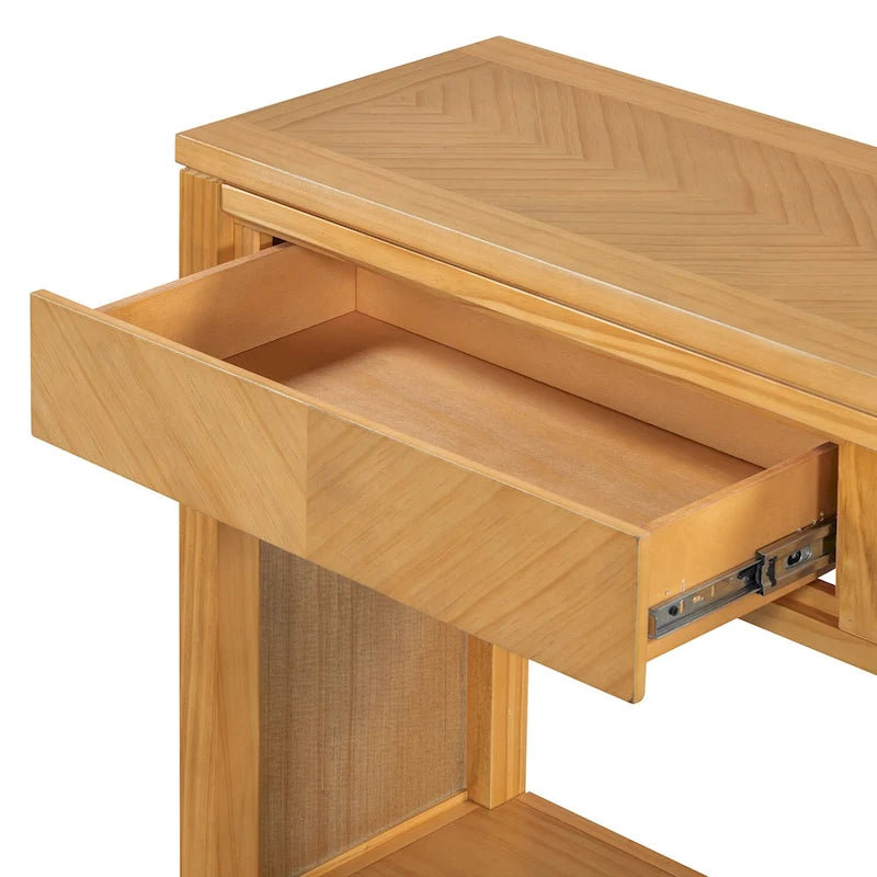 Table console Chevron rustique – 55 po, 2 tiroirs et étagère ouverte, 4 finis