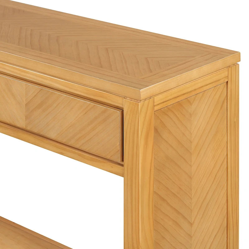 Table console Chevron rustique – 55 po, 2 tiroirs et étagère ouverte, 4 finis
