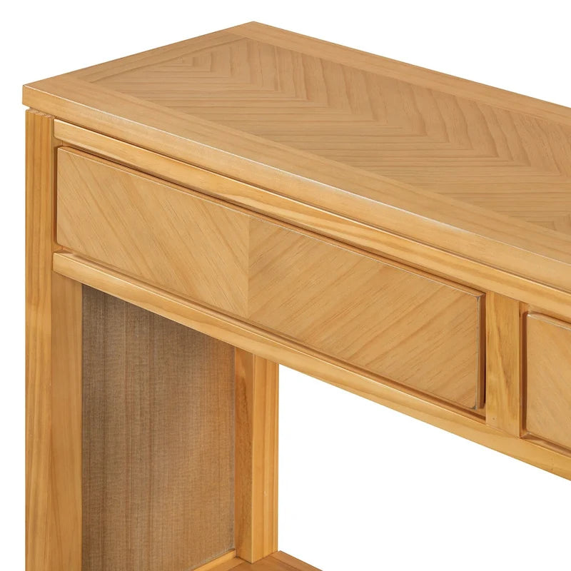 Table console Chevron rustique – 55 po, 2 tiroirs et étagère ouverte, 4 finis