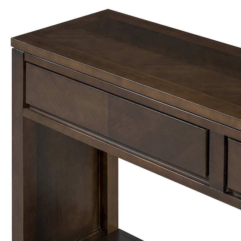 Table console Chevron rustique – 55 po, 2 tiroirs et étagère ouverte, 4 finis
