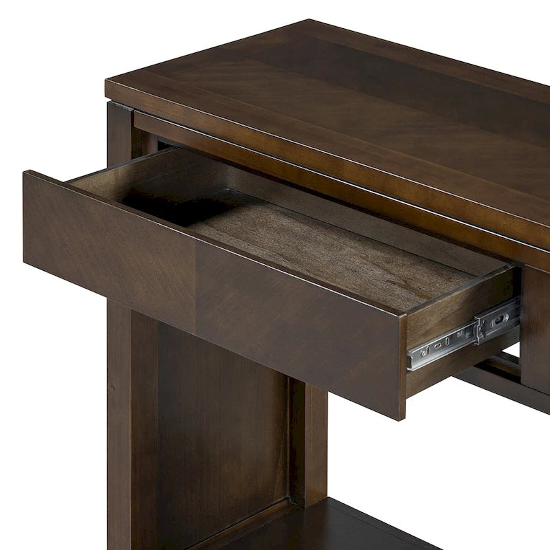 Table console Chevron rustique – 55 po, 2 tiroirs et étagère ouverte, 4 finis