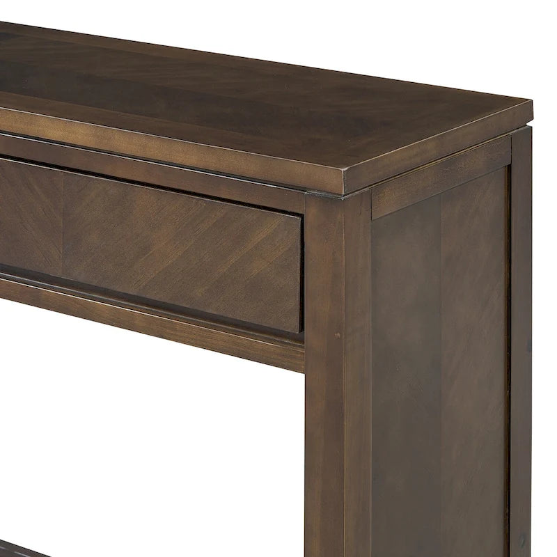 Table console Chevron rustique – 55 po, 2 tiroirs et étagère ouverte, 4 finis
