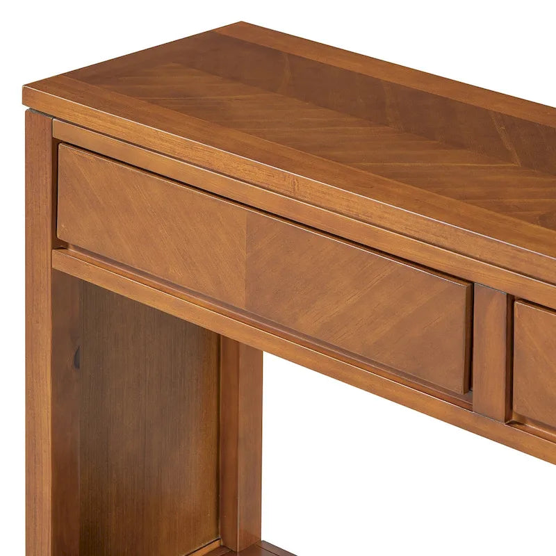 Table console Chevron rustique – 55 po, 2 tiroirs et étagère ouverte, 4 finis