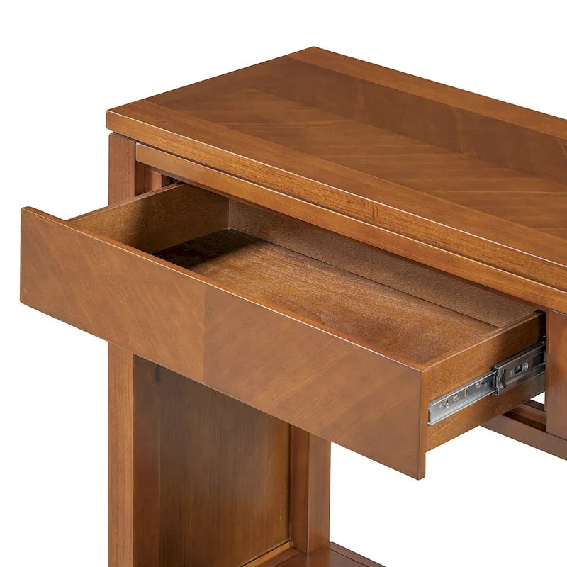 Table console Chevron rustique – 55 po, 2 tiroirs et étagère ouverte, 4 finis