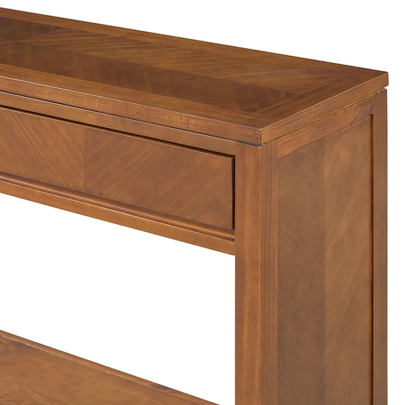 Table console Chevron rustique – 55 po, 2 tiroirs et étagère ouverte, 4 finis