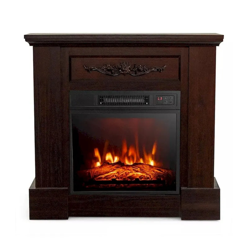 Meuble TV avec cheminée électrique et manteau – Cheminée 32", 1400W, Télécommande, Marron