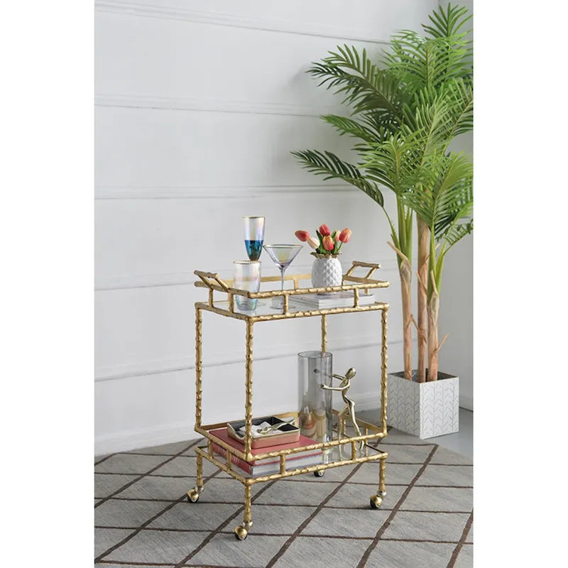 Chariot de bar à deux niveaux "Twig" – Or et Argent, 30", sur roulettes, extérieur
