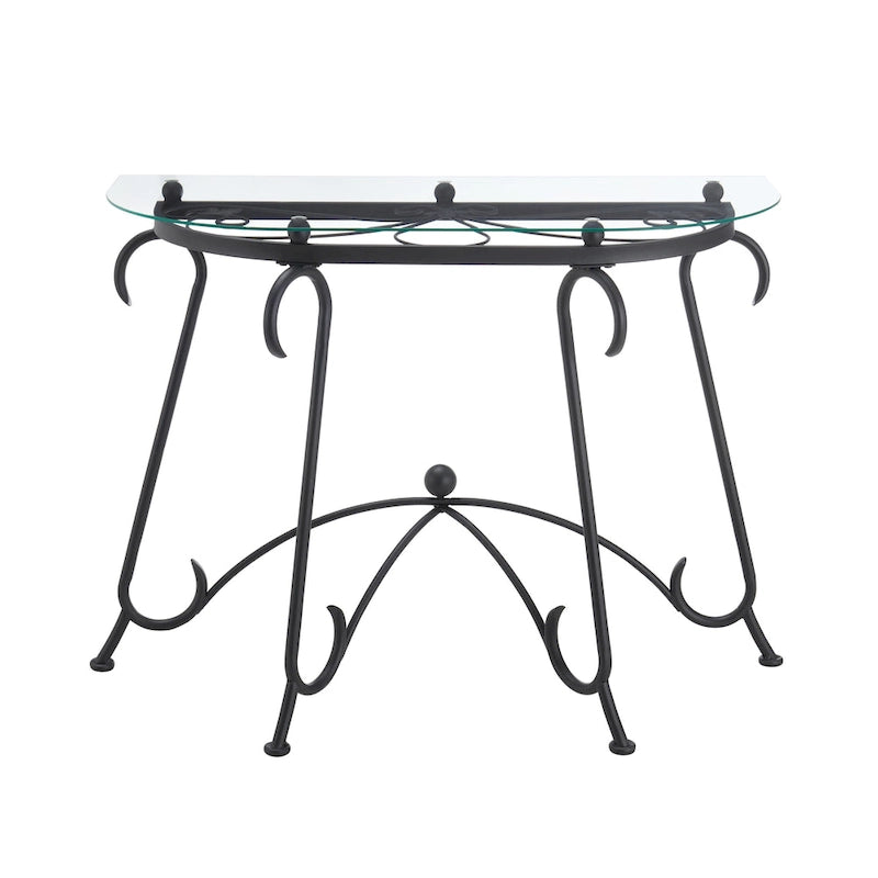 Console de style industriel rustique – Dessus en verre trempé avec cadre en métal noir mat