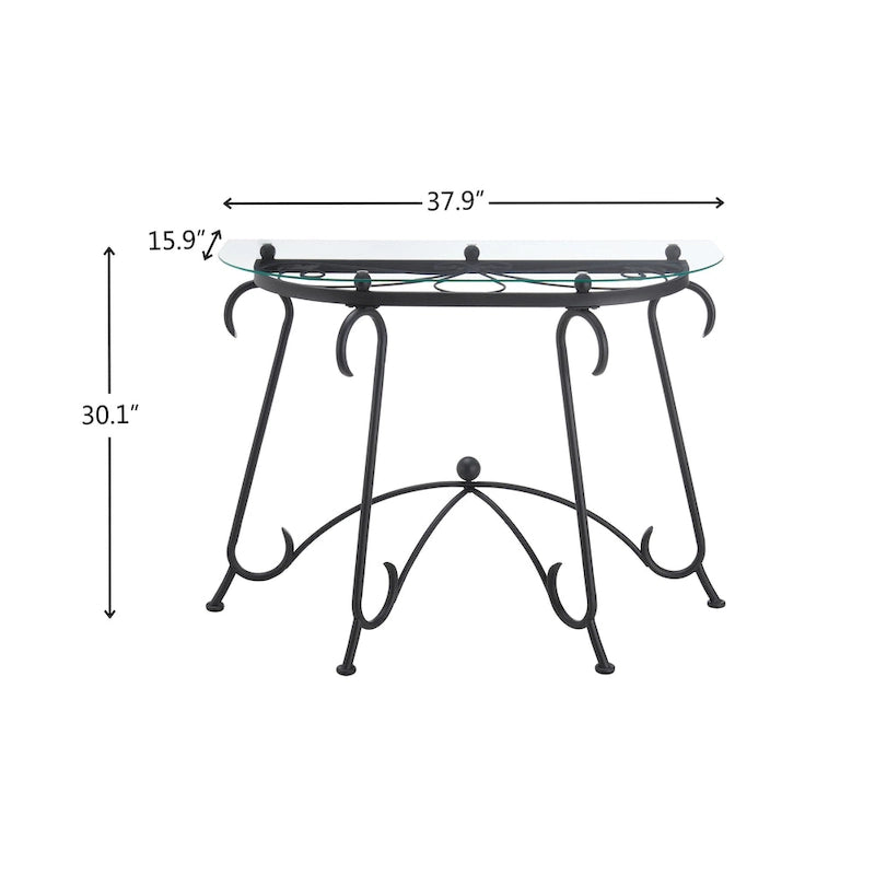 Console de style industriel rustique – Dessus en verre trempé avec cadre en métal noir mat