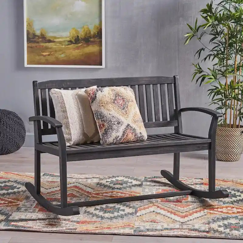 Causeuse à bascule en acacia de style ferme – Fabriquée à la main, 2 finitions
