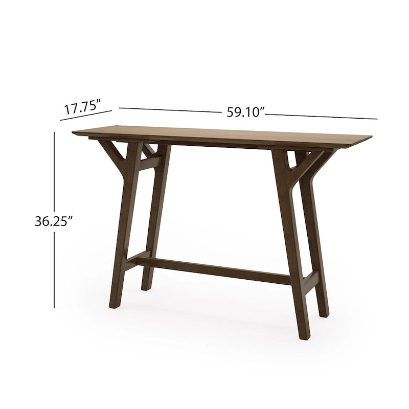 Table console Mid-Century Modern – Pieds en bois d'hévéa à cadre en Y avec plateau en bois