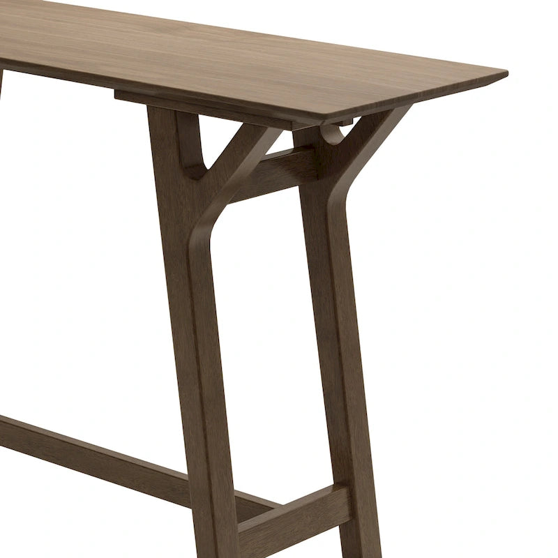 Table console Mid-Century Modern – Pieds en bois d'hévéa à cadre en Y avec plateau en bois