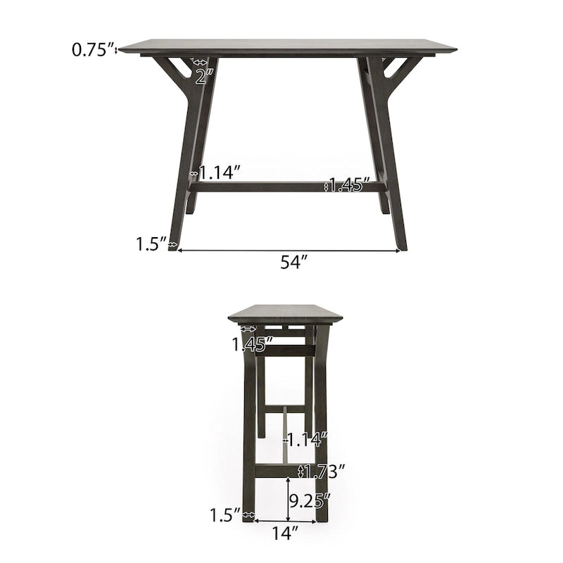 Table console Mid-Century Modern – Pieds en bois d'hévéa à cadre en Y avec plateau en bois
