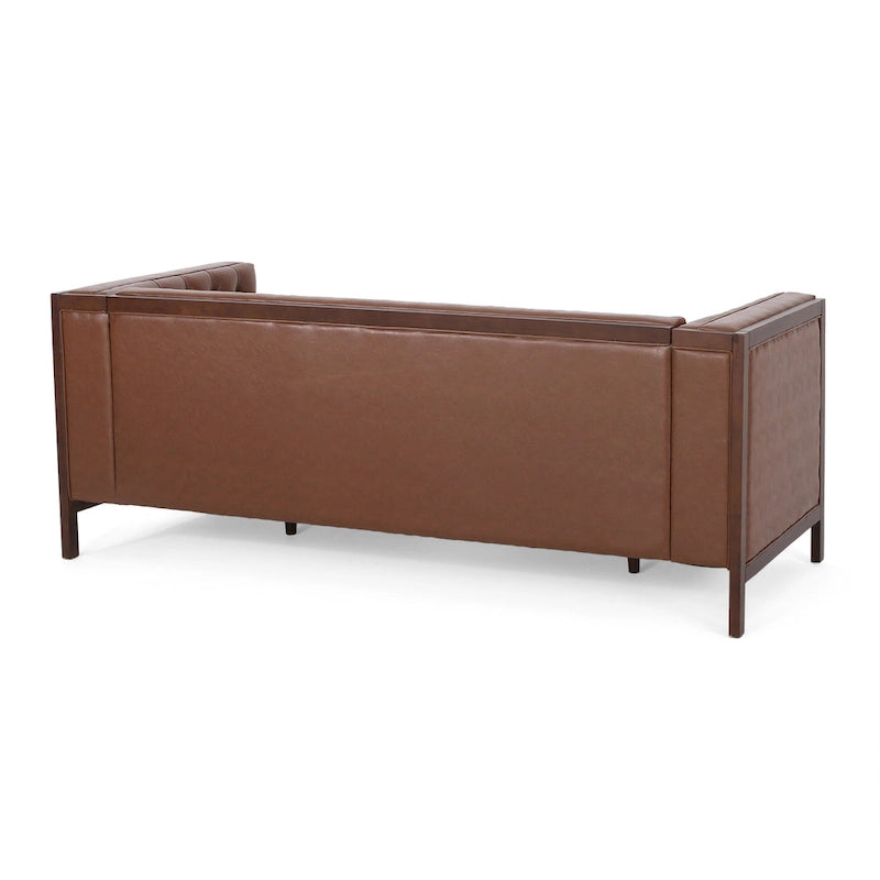 Canapé touffeté Mid-Century Modern – Revêtement en similicuir avec pieds en hévéa