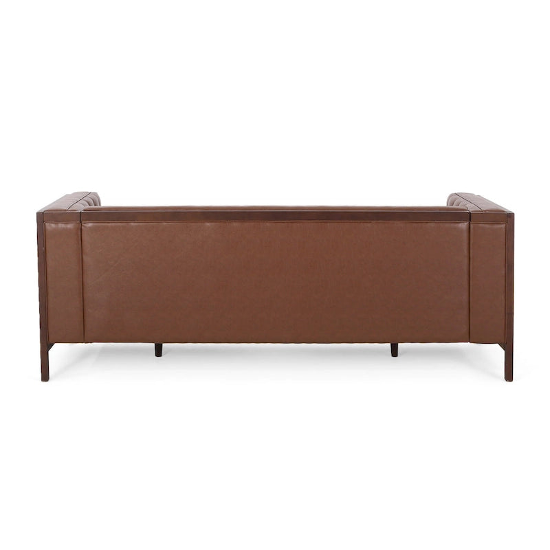 Canapé touffeté Mid-Century Modern – Revêtement en similicuir avec pieds en hévéa