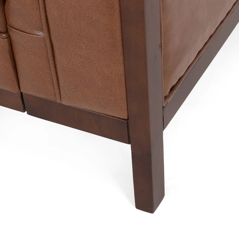 Canapé touffeté Mid-Century Modern – Revêtement en similicuir avec pieds en hévéa
